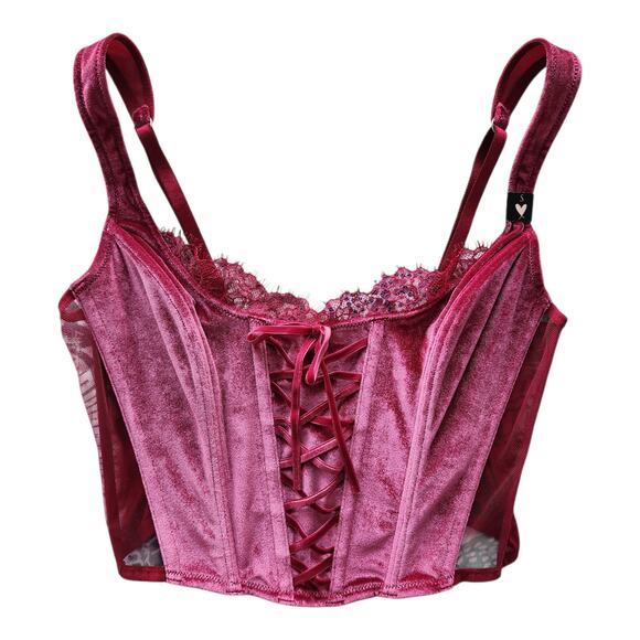 Victoria's Secret DREAM ANGELS Unlined Lace Up Velvet Corset Top Victorian Retro - Picture 1 of 5